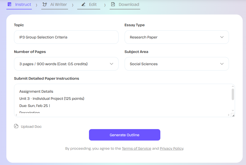 Enter Essay Details